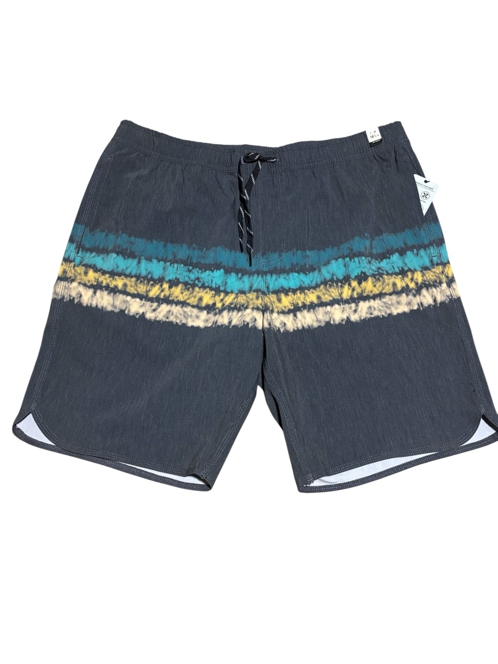 VISSLA Dark Gray Swim Shorts with Teal & Yellow Stripes